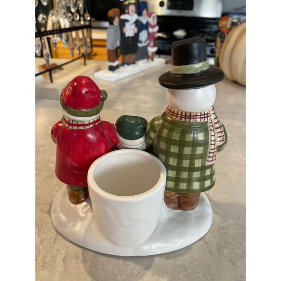 Yankee Candle Jack Frost Snow family Tea Light/toothpick holder Ceramic 6x6x4” - Picture 3 of 6